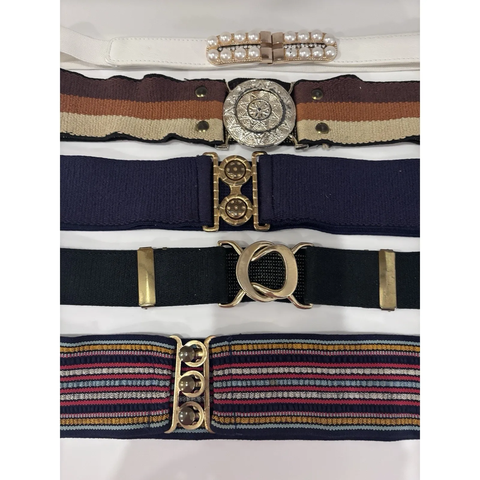 5 Vintage 80's 90's Womens Stretch Belts Wide Retro Glam Metal Lot Y2K - Image 2