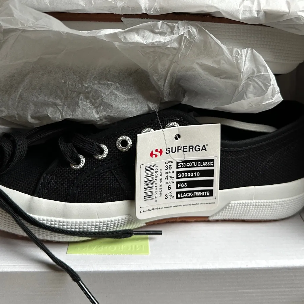 NIB Superga Black Cotu Classic Sneakers with White Accents - Image 7
