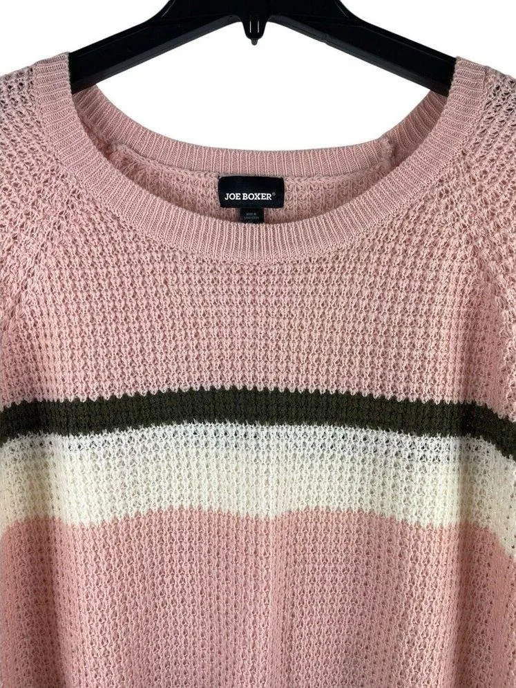 Joe Boxer Pink Green White Striped Pullover Open Knit Crew Neck Sweater 2x - Image 4