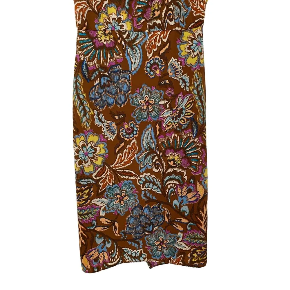 Drew Brown Paisley Floral Collared Wrap Dress Purple Yellow Mini Career Small - Image 6