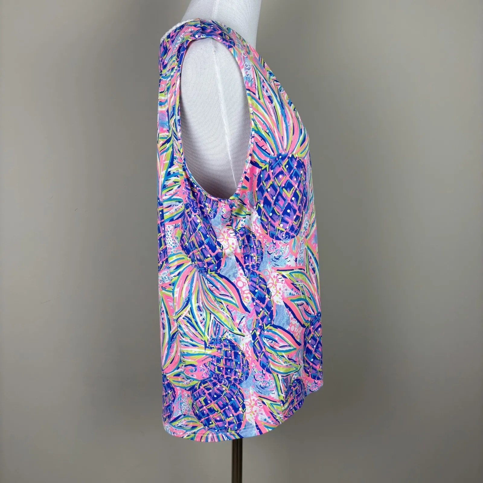 Lulu B Tank Top Womens XL Pink Colorful Sleeveless Multicolor Pineapple Crochet‎ - Image 4