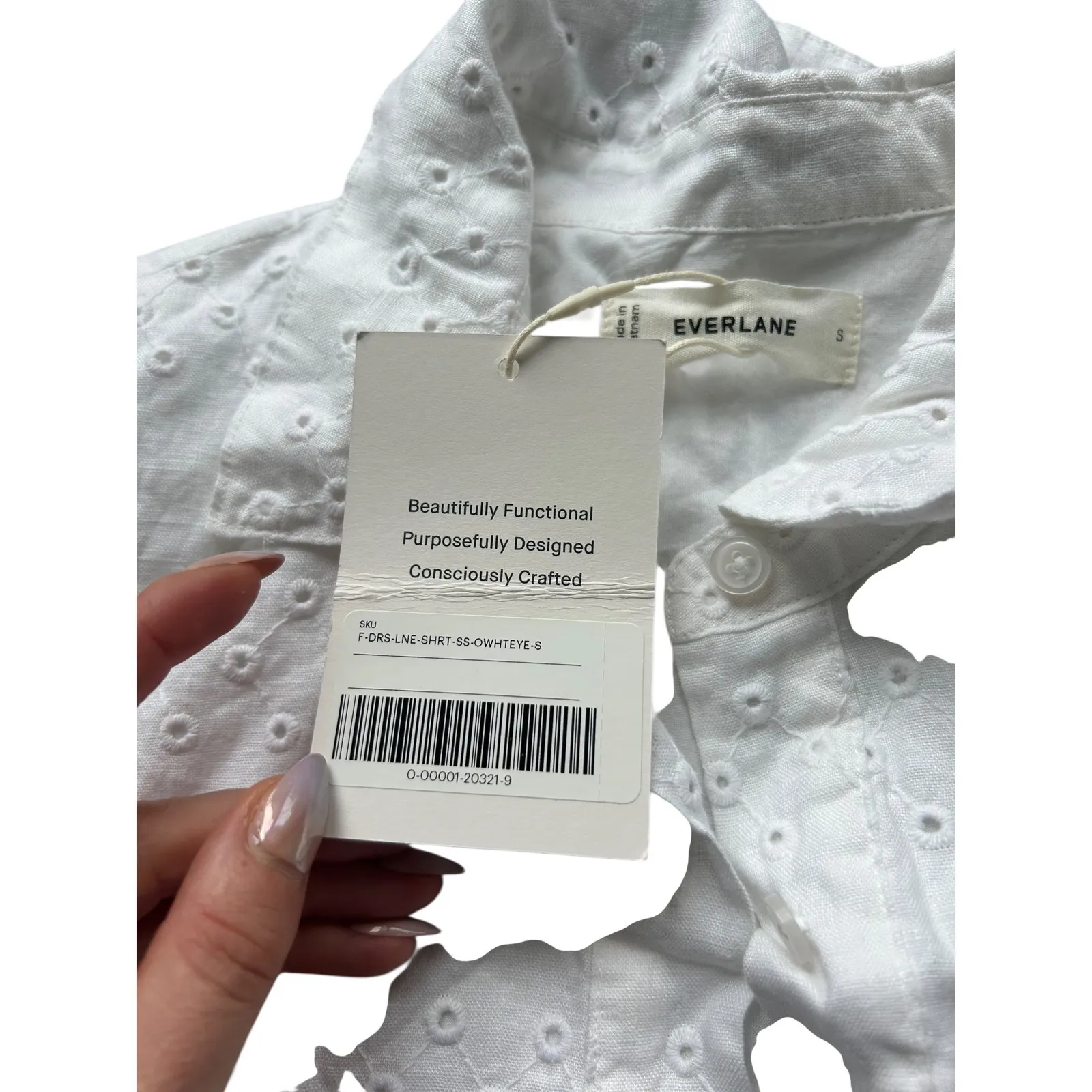 EVERLANE White Eyelet Embroidered Shirt Dress Collared Short Sleeve Size S NWT - Image 4