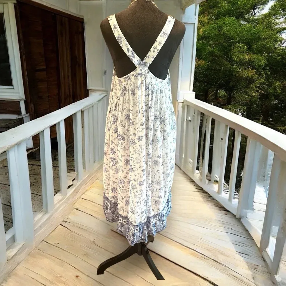 Altar'd State Sun Dress Women's Sz M Blue Floral Beaded Lined Racer‎ Back - Image 4