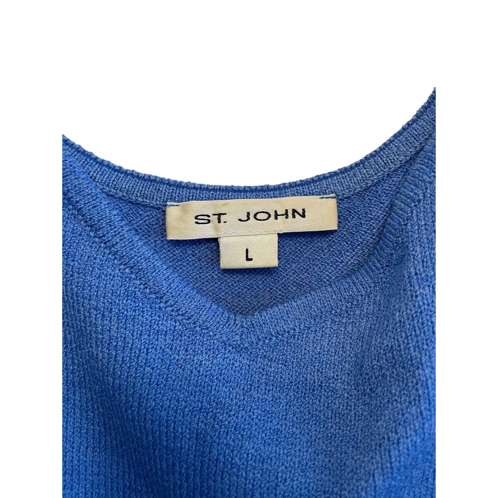 ST.‎ JOHN 3 Piece Blue White Knit Suit Gold Button Jacket Size 8 Skirt Size 14 - Image 11