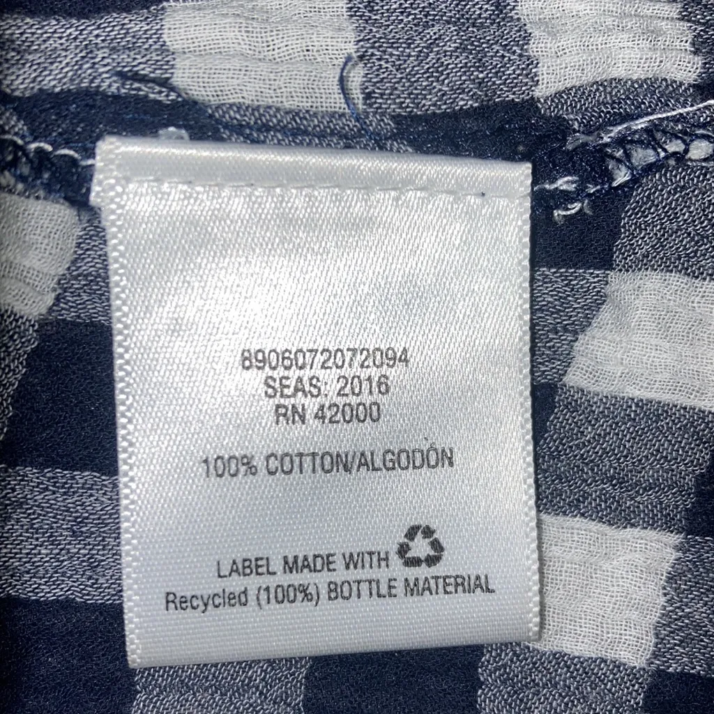 White & Navy Blue Gingham Basic Editions Size Small Top - Image 7