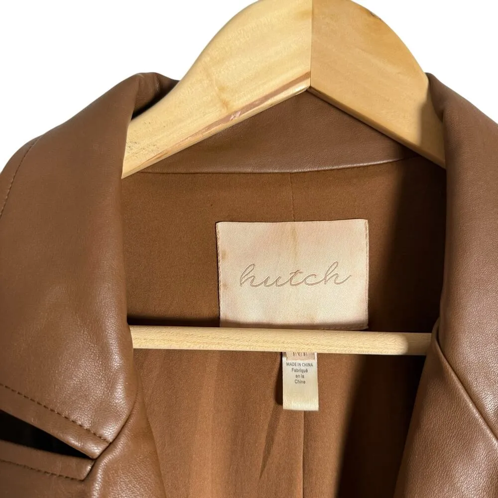 Hutch Anthropologie Brown Vegan Faux Leather Peak Lapel Blazer Jacket Size M - Image 2