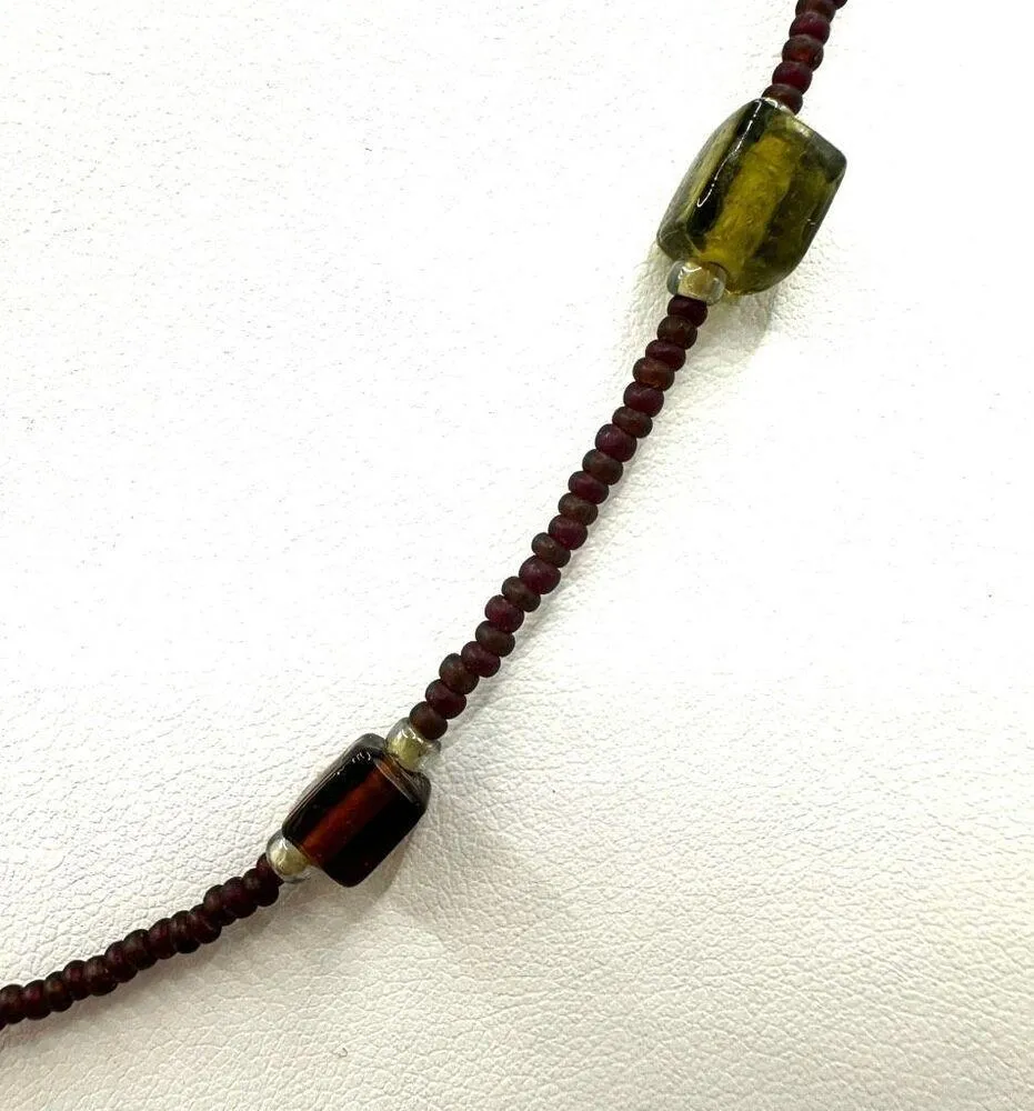 Square green and brown glass beaded necklace - Image 7