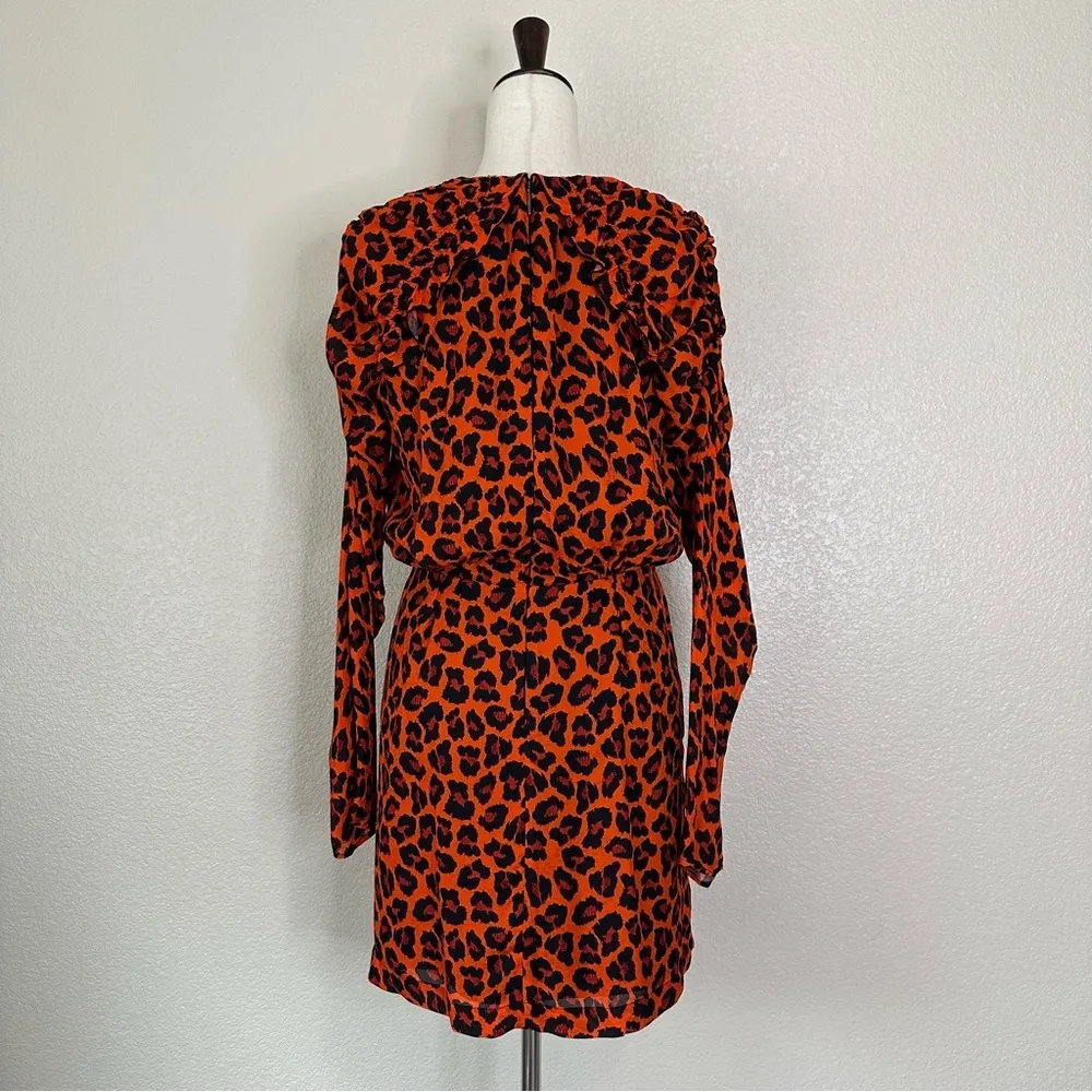 MSGM Milano Ruffled Orange Leopard Print Crepe Mini Dress, Sz Medium Red - Image 8