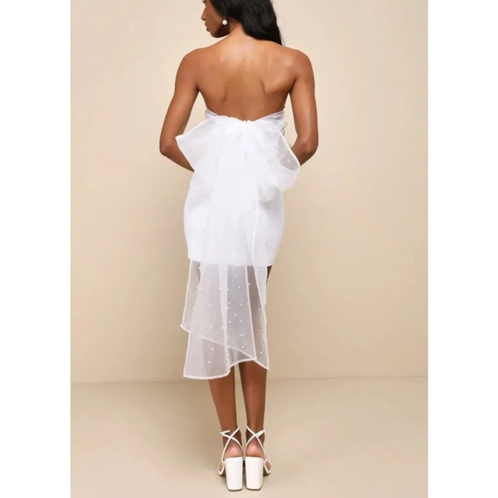 Lulu's - Flawless Entrance Pearl Organza Bow Strapless Mini Dress in White - Image 9