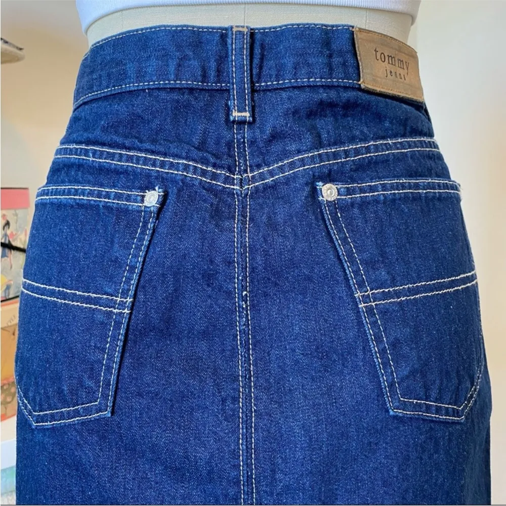 Vintage 90s Y2K Tommy Hilfiger Denim Mini Skirt Front Button Down Medium Wash M - Image 9