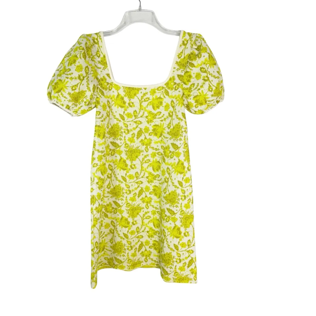 Zara Jacquard Knit Floral Puff Sleeve Mini Dress Citrus Yellow Green Size S - Image 10