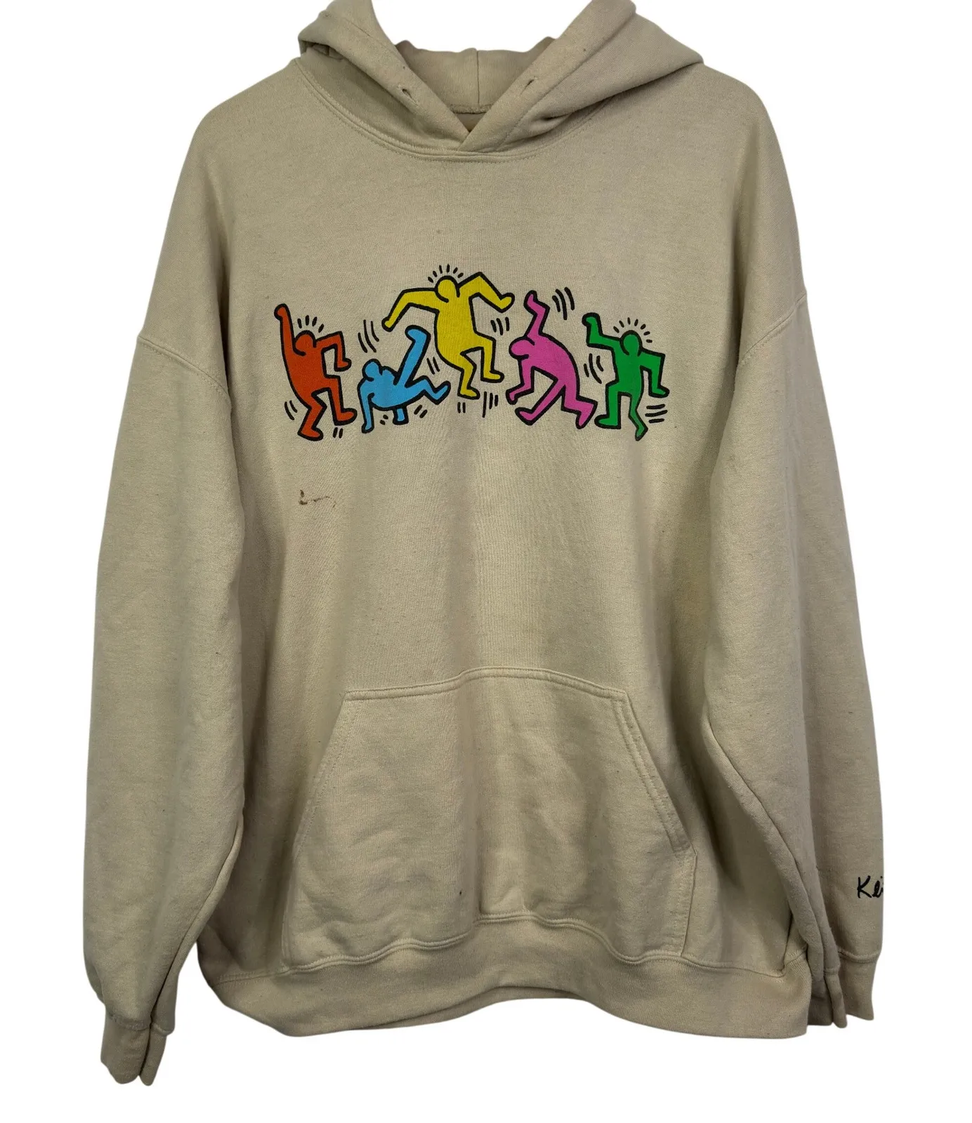 Ripple Junction Keith Haring Dancing Figures Hoodie Beige XL Women Sweatshirt - Image 1