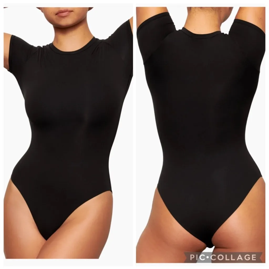 Skims Fits Everybody Short Sleeve T-Shirt Bodysuit Black Onyx S - Image 2