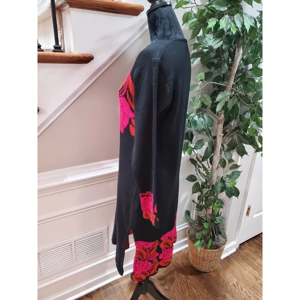 Vintage Preston Black Floral Round Neck Long Sleeve Casual Knee Length Dress 12 - Image 5