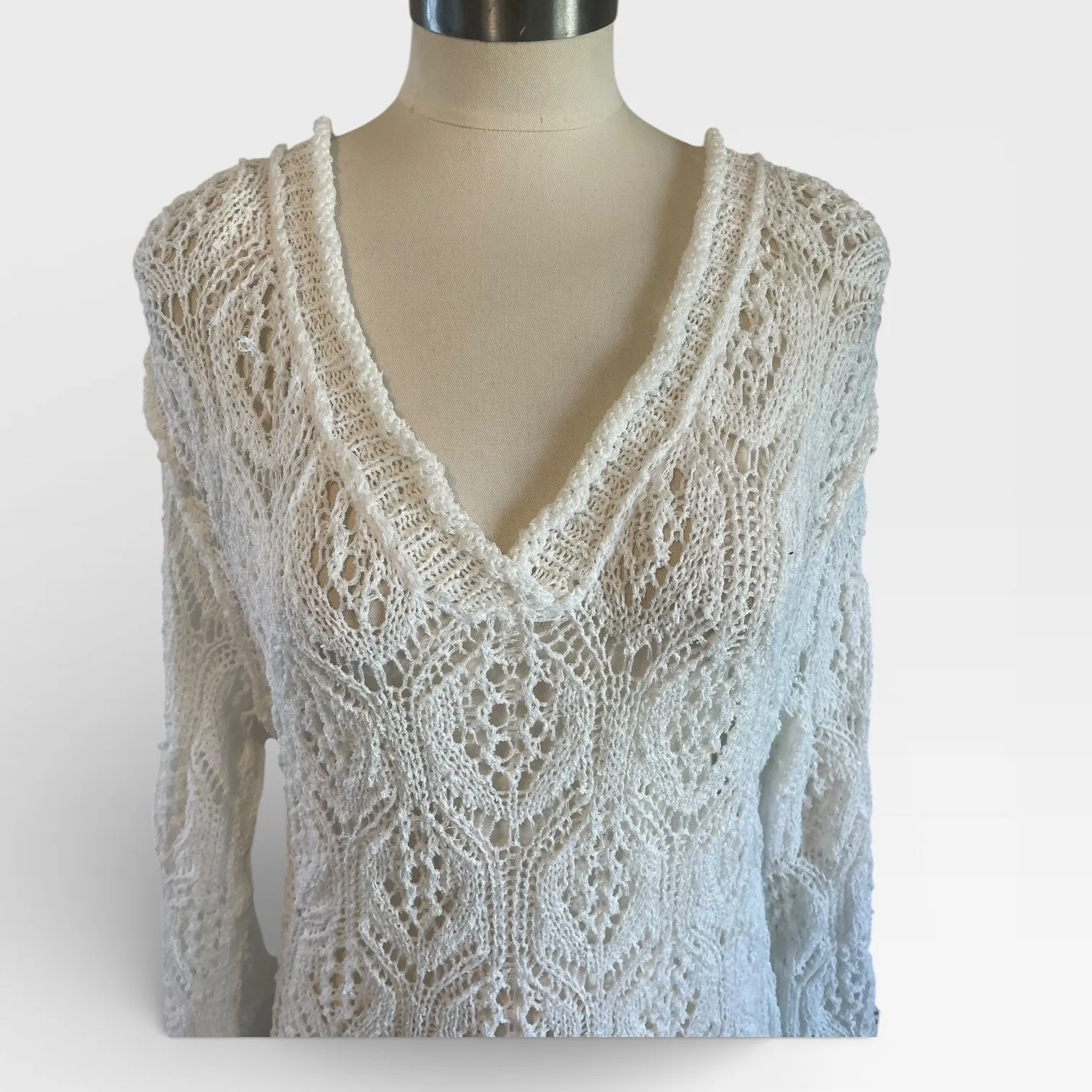 POL White Crochet Knit Swim Cover Up Tunic Boho Beach Resort Size Small - Image 3