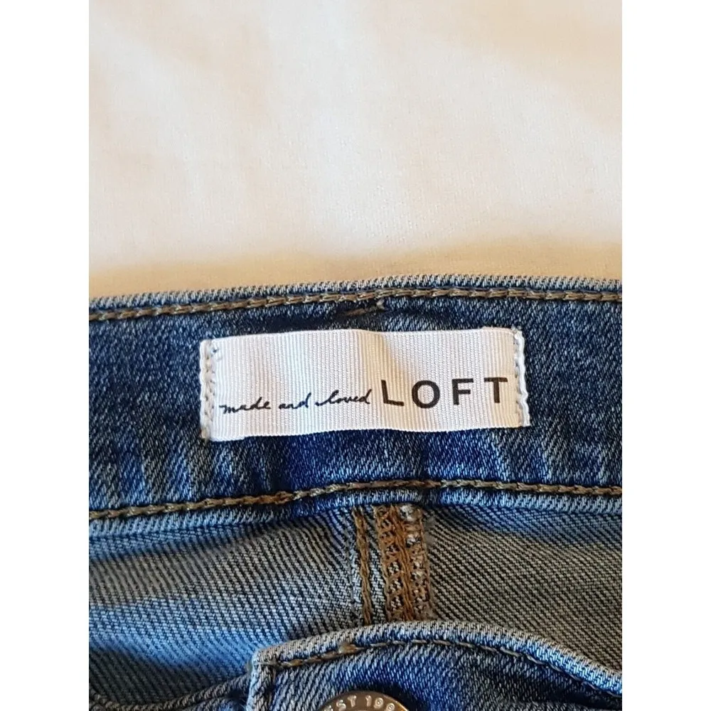 Jeans High Rise Blue Denim Slim Pockets Flare Crop Distressed Sz 32 Sz 14 - Image 8