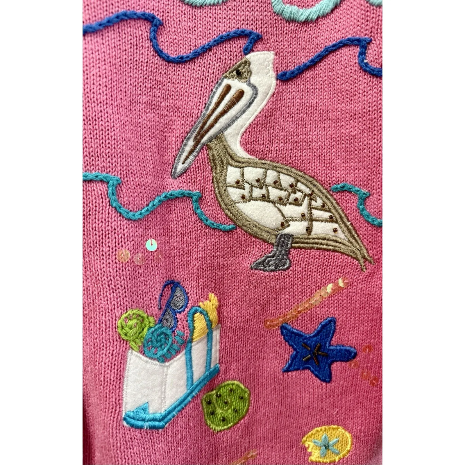 VTG Quacker Factory Cardigan Beach Coastal Whimsical Removable Buttons Sweater - Image 3