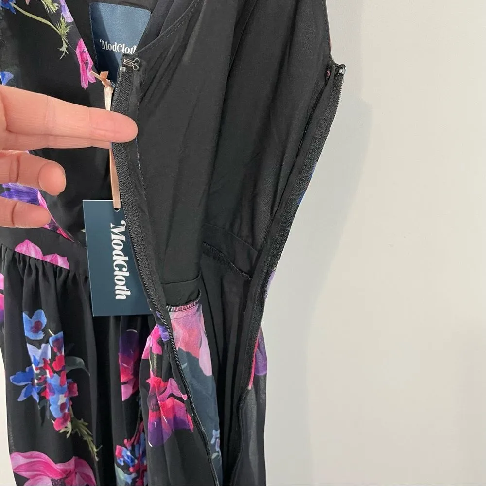 NWT ModCloth Muster the Length Black Floral V-Neck Sleeveless Maxi Dress Sz‎ XXS - Image 8