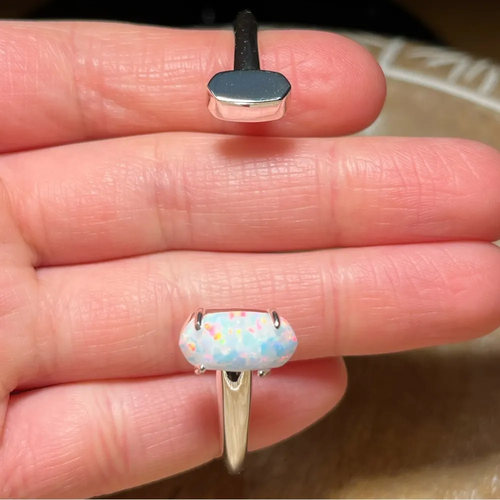 Kendra Scott Vada Silver Cuff Bracelet in White Kyocera Opal RARE - Image 10