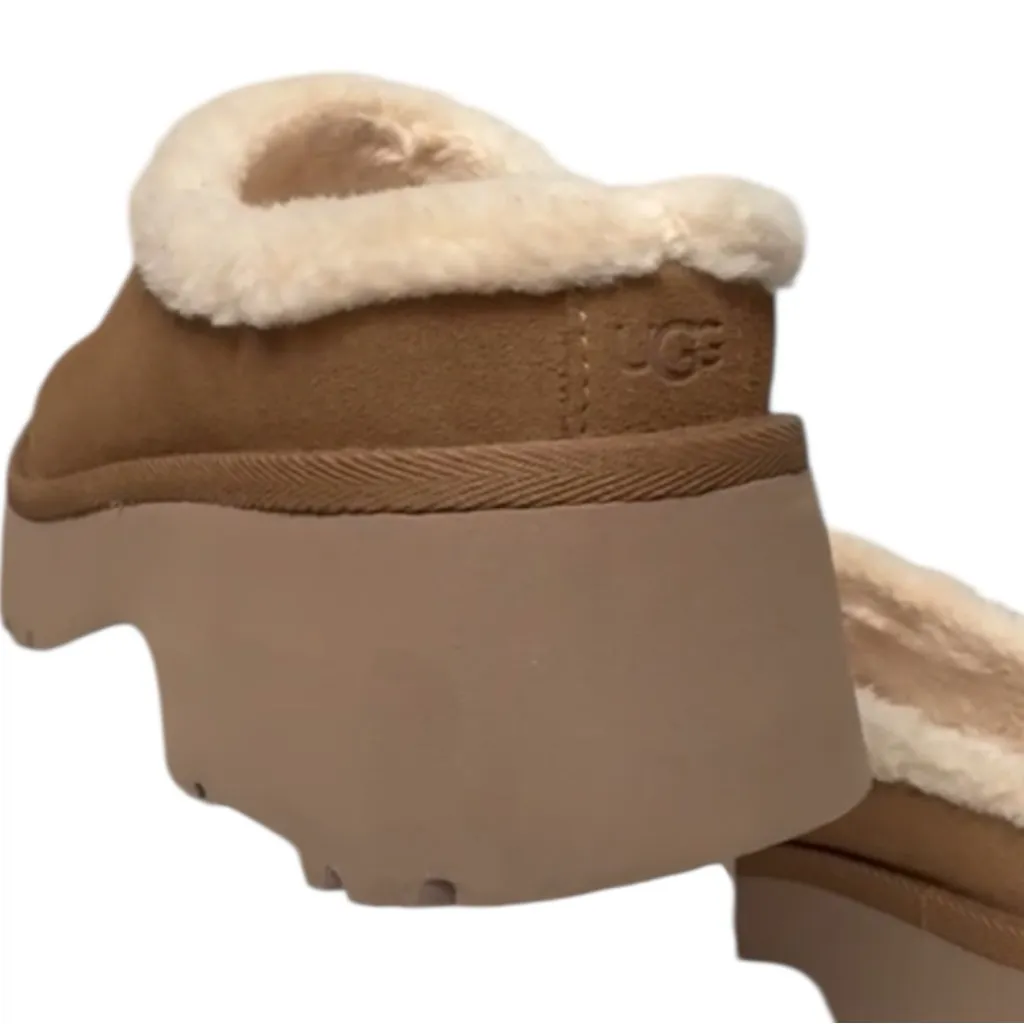 UGG New Heights Cozy Suede Shearling Clogs Chestnut Suede Platform Clogs Size 8 - Image 4