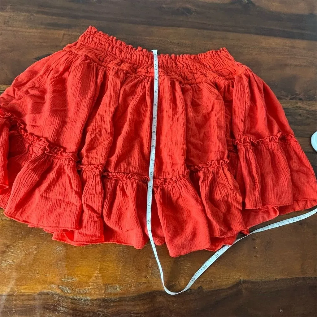 Free People Women's Flare Midi Skirt‎ M Red Boho Elastic Waist - Image 6