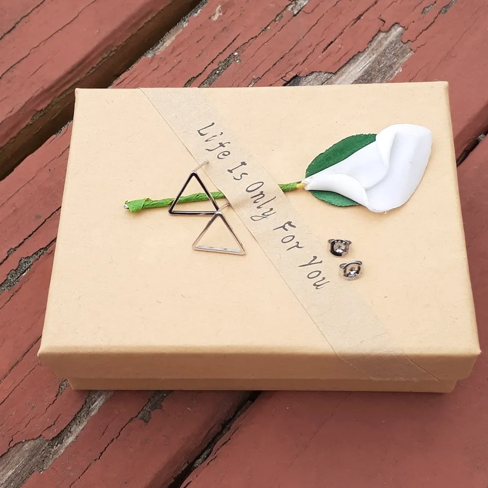 Silver Hollow Triangle Stud Earrings | 925 Sterling Silver‎ - Image 6