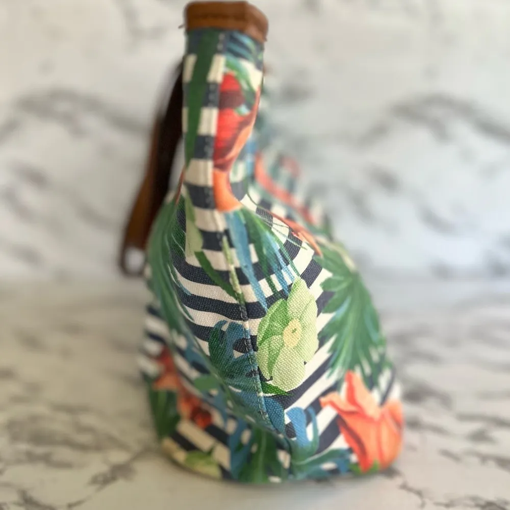 Nine West Michelina Tote Bag Tropical Floral Striped Canvas Large Beach Pool - Image 15