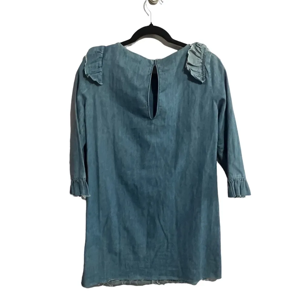 Zara Trafaluc Chambray Blue Denim Ruffle Mini Dress - Image 3