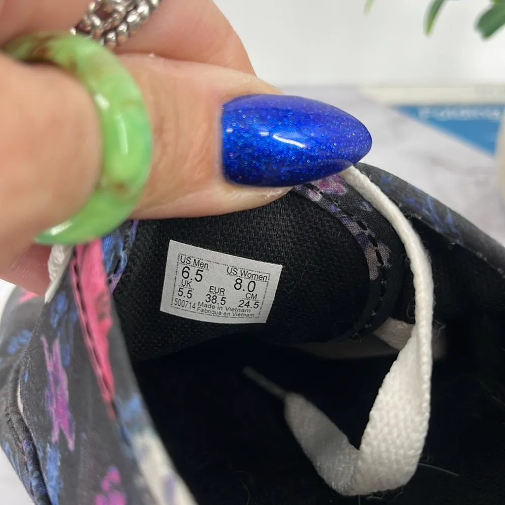 Van's Authentic Warped Floral Black Pink Low Top Sneakers Lace‎ Up Skate Casual - Image 7