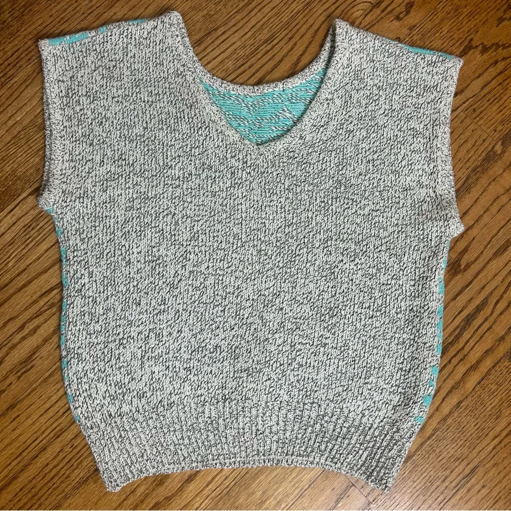 VTG 80’s Paolo Designs Blue Geometric Knit Sweater Vest Silk Angora Size M Size M - Image 9