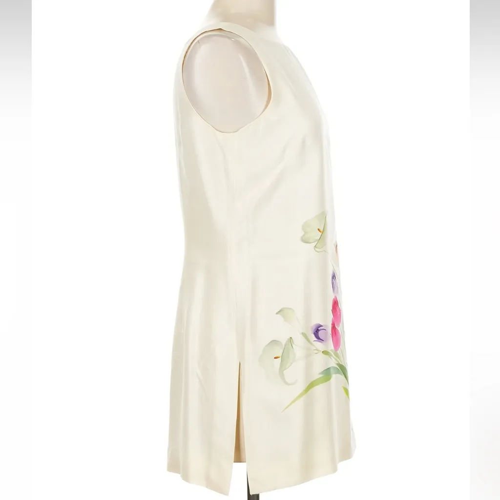 Vintage Simply Silk 100% Silk Floral Painted Tulips Tunic Kimono Size 6 Small Pink - Image 2