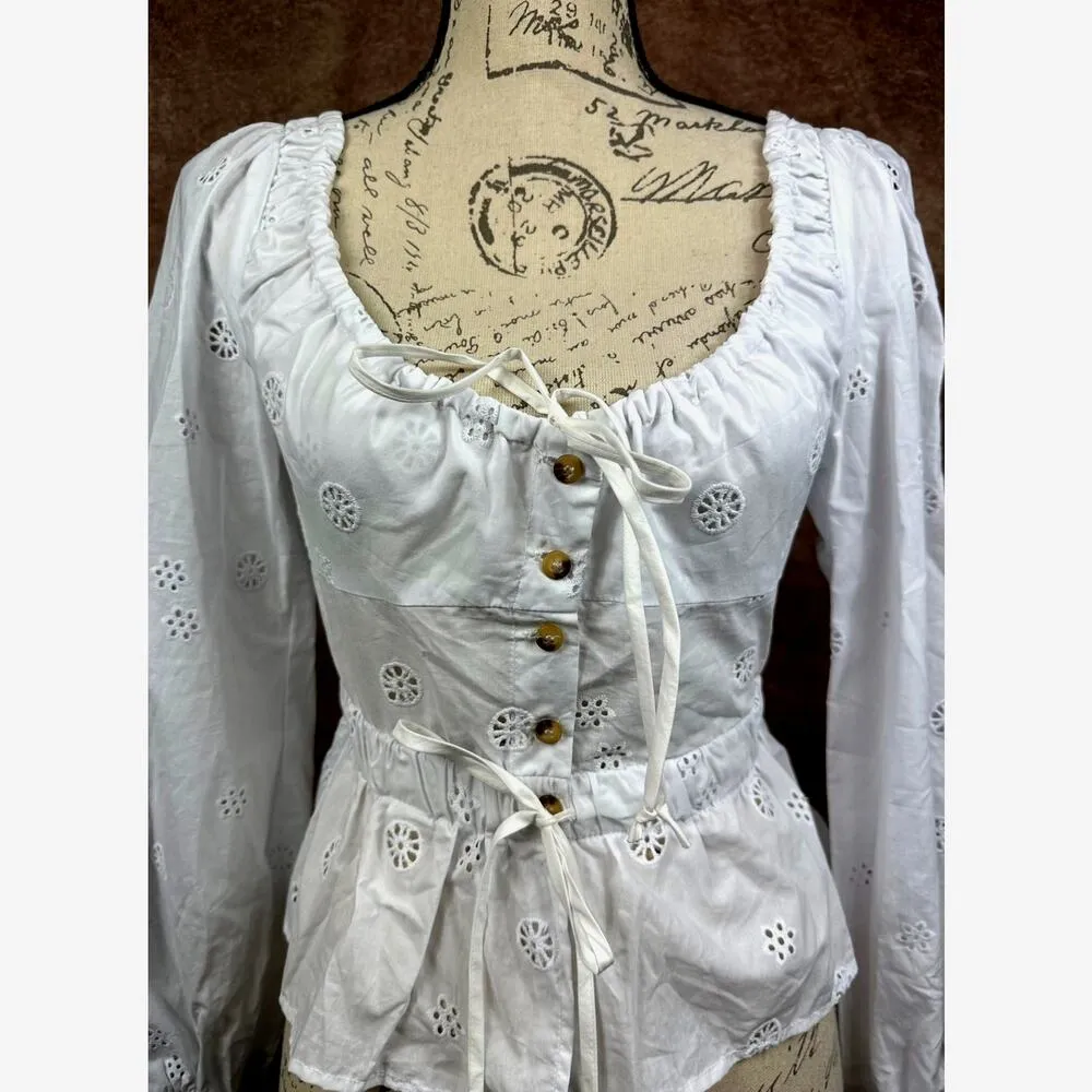 Ciao Lucia Olympia Eyelet Cut Out Detailed Top White size XS - Image 6