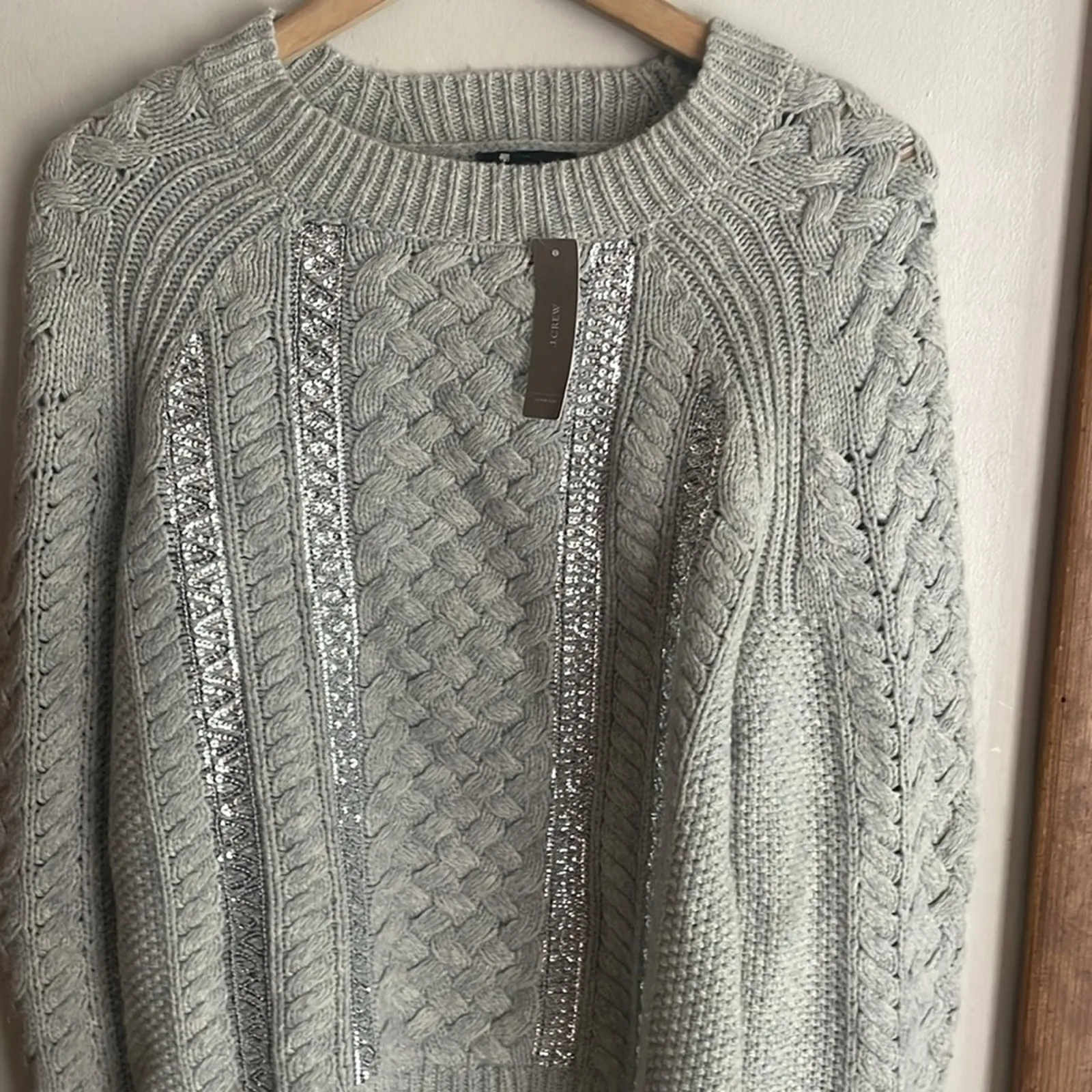 J.Crew Cable-knit Sequin Sweater Gray - Image 5