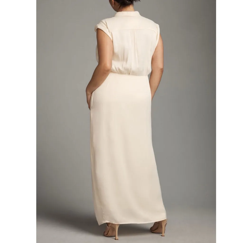 Anthropologie | Sleeveless V-Neck Twist-Front Faux Wrap Satin Dress - Image 2