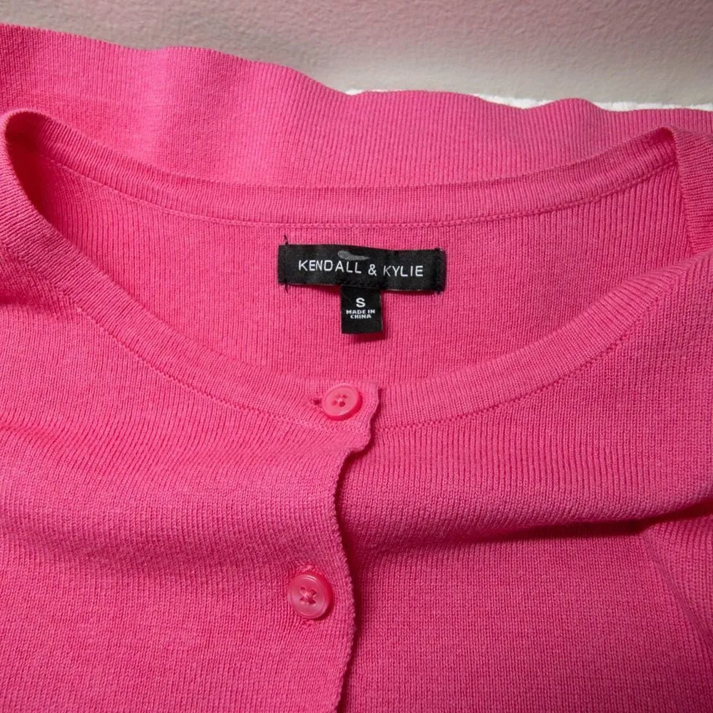 NWOT KENDALL + KYLIE button-front short-sleeve cotton blend sweater, Pink, Small - Image 6