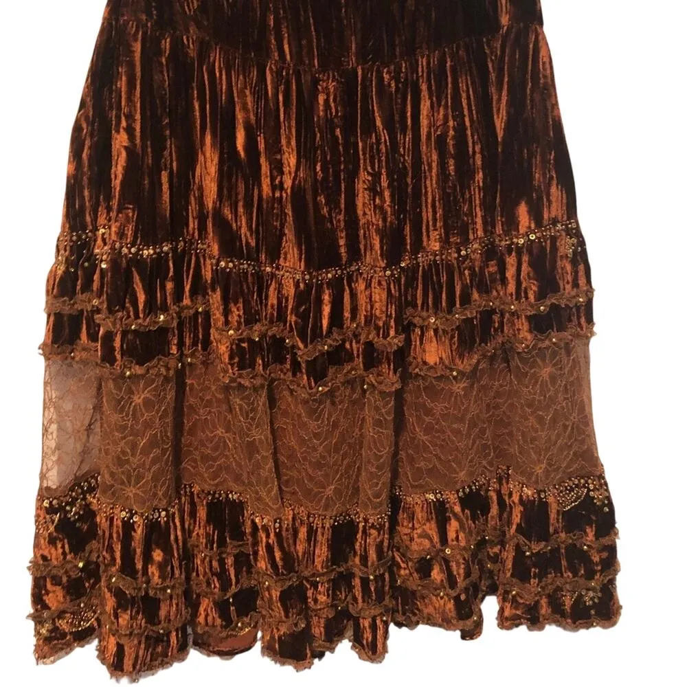 Cache Textured Sequin Bead Peek A Boo Lace Velvet Skirt Lined Beads New $168 NWT - Image 6