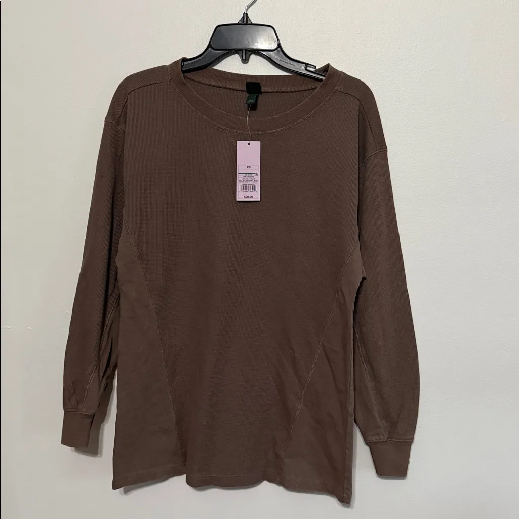 Wild Fable Long Sleeve Thermal Mix Tunic Dark Taupe Oversized Fit NWT - Image 2
