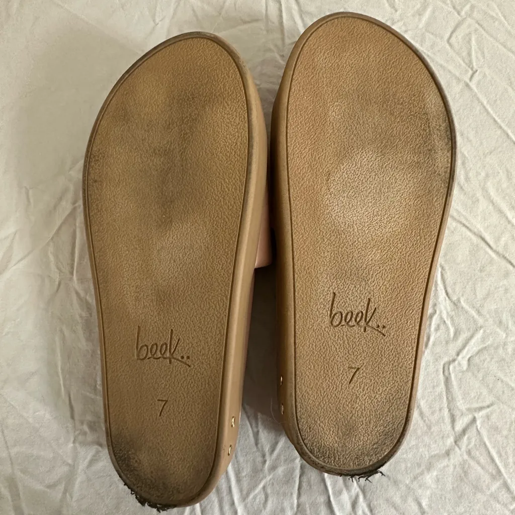 Beek Leather Platform Slides Pink Sandals Size 7 - Image 4