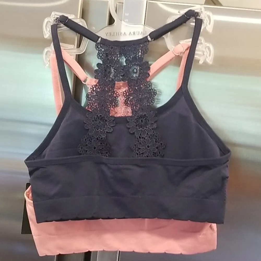 đź’•LAURA ASHLEYđź’• Lace Back Bralettes (2 Pack) Pink & Navy Blue Small S NWT - Image 2