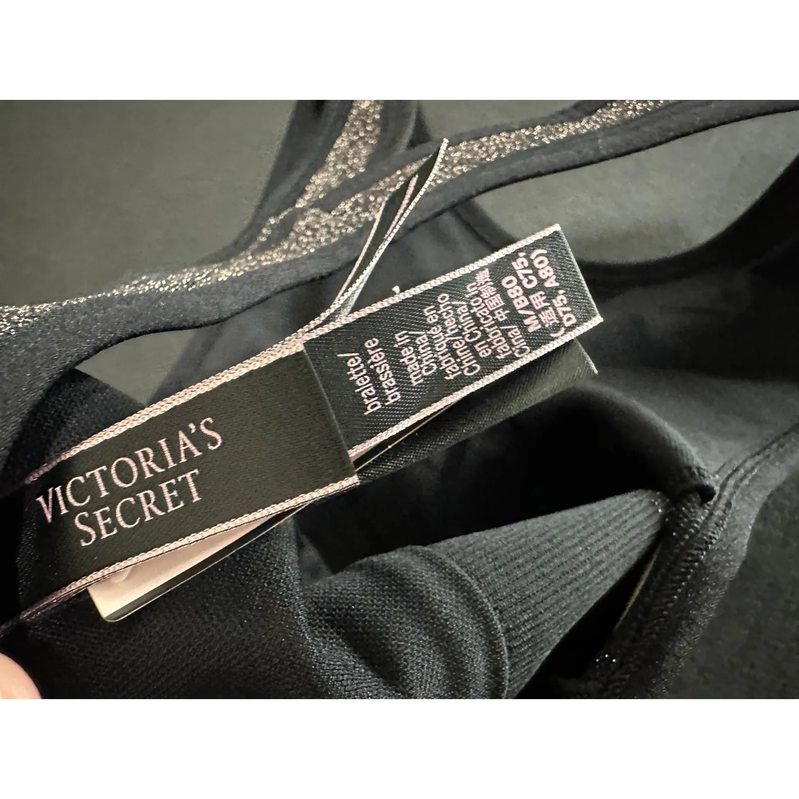 Victoria's Secret Sports Bra Women Size M Black Shimmer Workout Training Running - Image 6