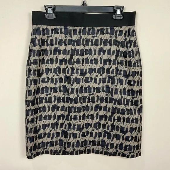 CLASSIQUES ENTIER Pencil Skirt Black Khaki Abstract Print Silk Wool Sz 10 - Image 1