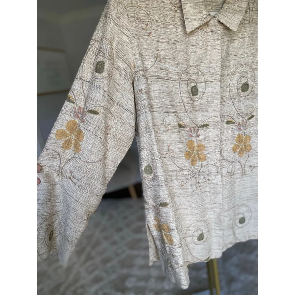 Vintage Metallic Silk Chicos Cardigan Embroidered Autumn Fall Cottagecore Floral - Image 4
