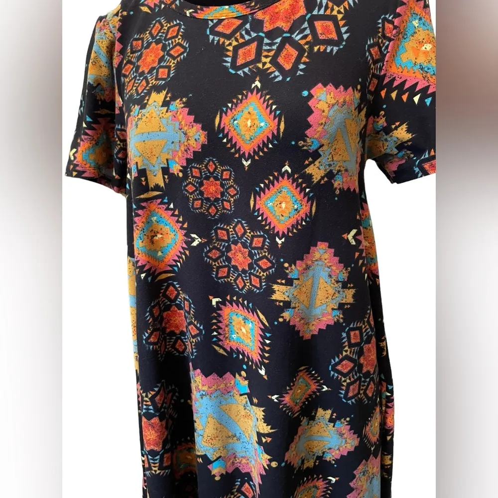 LuLaRoe Black Orange Blue Southwestern Western Boho Hippie High Low Midi Dress - Image 2