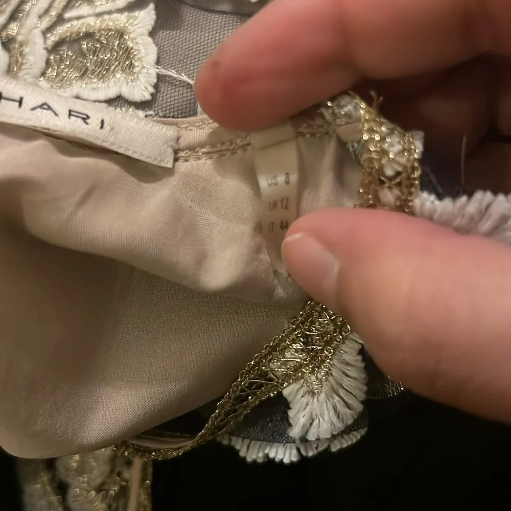 Tahari white and gold floral mesh embroidered Luna dress 8 - Image 8