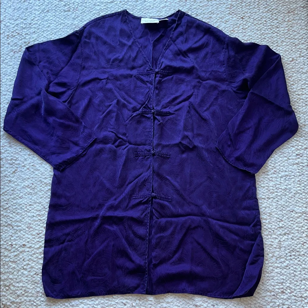 Victoria's Secret VS Vintage VTG Gold Label Silk Tunic Nightgown Purple Paisley - Image 2