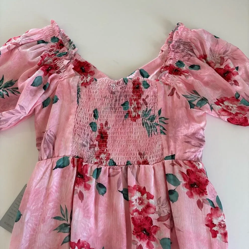 NSR Women’s Pink Tropical Floral Print Tie Front Mini Dress Size Medium NWT - Image 9