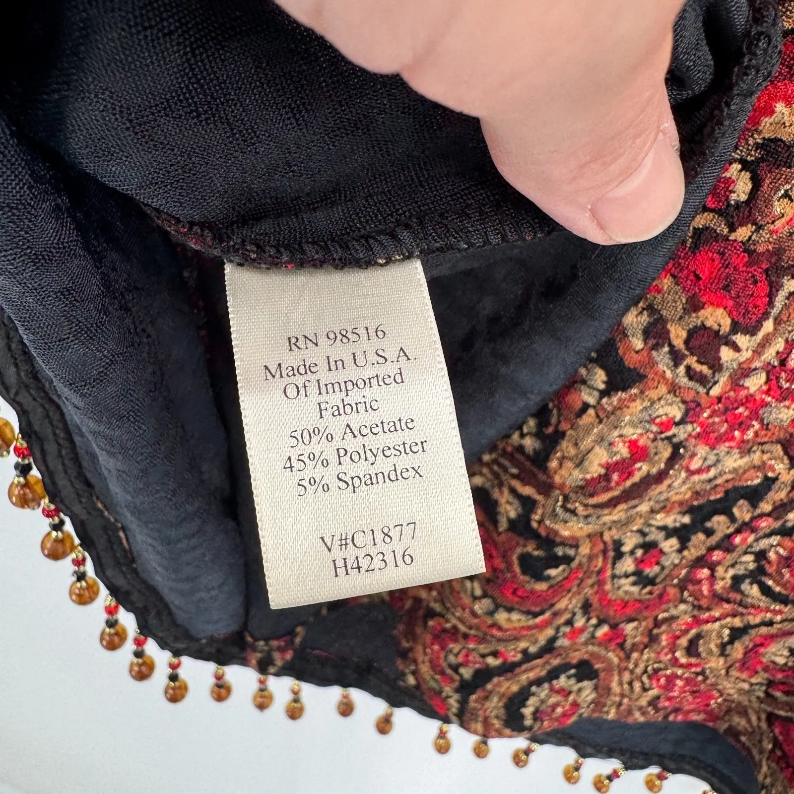 Vintage Coldwater Creek Long Sleeve Top Womens XL Red Paisley Beaded‎ Fairy - Image 9