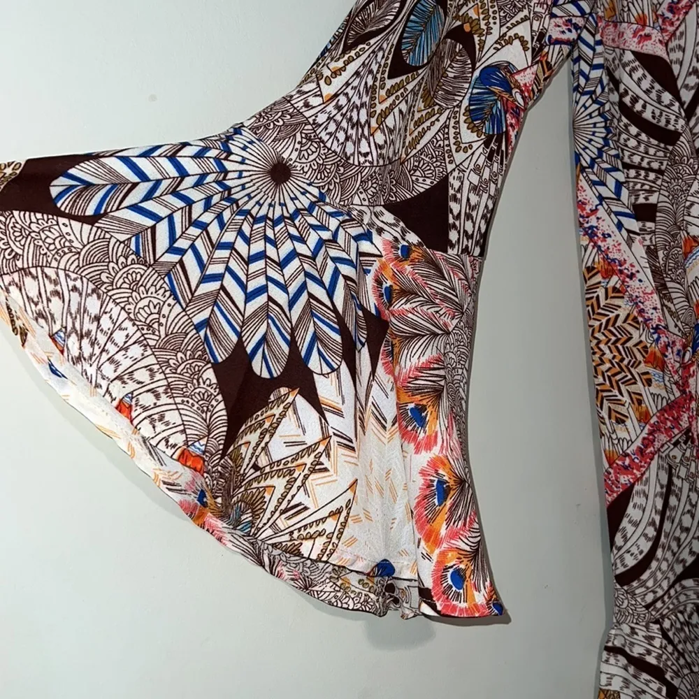 UMGEE small tunic shirt dress hi low fall colors button close front ruffle trim - Image 3