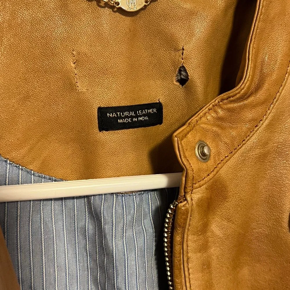 Bod & Christensen Sheepskin Tobacco Brown Leather Moto Jacket - Image 2