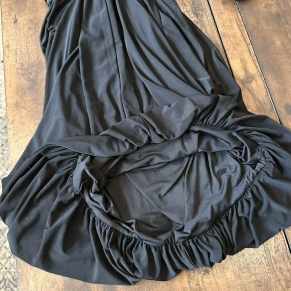 Vintage 90s Un Deux Trois Women's Sequin Halter Draped Sleeveless Dress Black 12 - Image 11